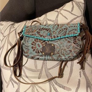 Excellent condition, leather repurposed LV bag